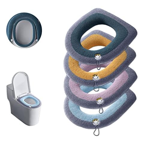 Toilet Seat Covers, Toilet Seat Warmer 4 Color Pack, Color-Blocking Thick Toilet Seat Cushion for Bathroom. Fit for Elongated, Round, Oblong Toilet Seat, Washable (Size : 4set) Cover