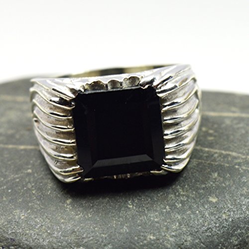 Bague mixte onyx noir naturel et argent 925 géométrique durable