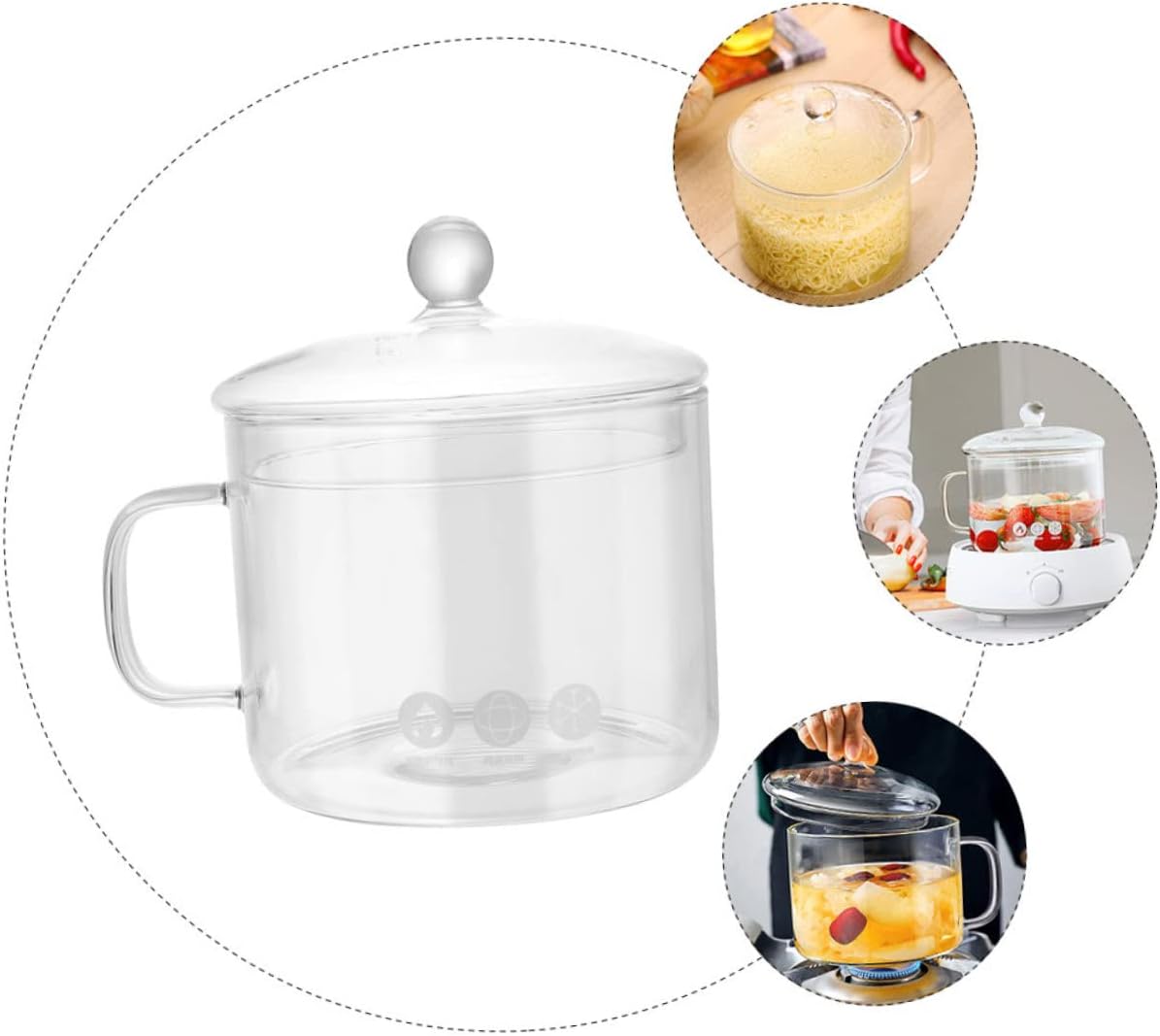 Heat Resistant Glass Saucepan Cooking Pot Lid Stewing Pot for Soup Noodles