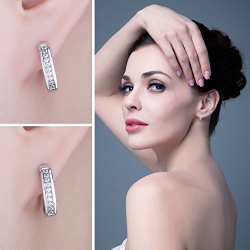 JewelryPalace Eternity Cubic Zirconia Huggie Hoop Earrings For Women, 14K White Yellow Rose Gold Plated 925 Sterling Silver Earrings for Her, CZ Jewelry Sets4