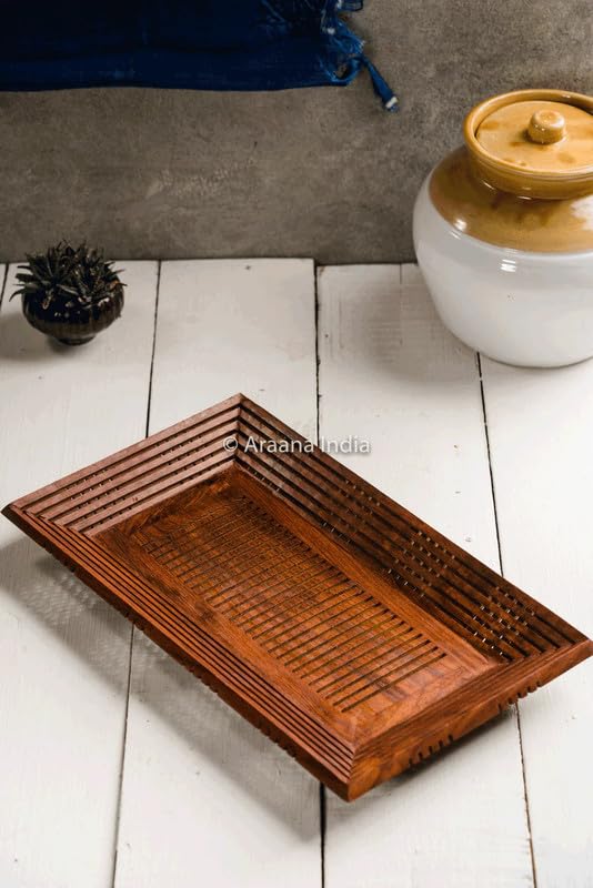 Araana Home Wooden Serving Tray - Sheesham Wood Mesh Design for Snacks & Beverages - Ideal for Breakfast, Snacks, and Parties - Perfect for Parties & Gatherings 1
