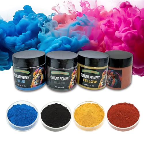 Concrete Cement Pigment-200g 4 colors 50g/2oz/Bottle of Black,blue and yellow Iron Oxide Pigment Powder, Concrete Cement Dye Color Pigment for Brick, Tile, Clay, Lime, Mortar, Grout, Plaster, Paint, Bath Bombs(Black，Red，blue and yellow,0.33lb)