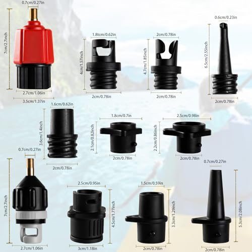 Image of CANIPHA Inflatable SUP Pump Adaptor, Paddle Board SUP Valve Adapter with 9 Standard Conventional Air Pump Nozzles for Inflatables SUP Inflator Adapter Inflatable Boat Paddle Board SUP Board