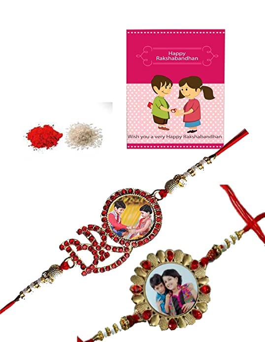 Rudram Arts Personalized 2 Rakhi Combo Set Metal Rakhi For Unisex Adult Customized Photo Best Gifts Rakshabandhan For Brother Bhaiya Bhabhi Rakhi(Pack of 2)