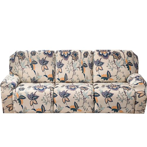 印刷 8 ピース リクライニングソファーカバー 3人掛け, ソフト 伸縮性 電動 リクライニングチェア ソファーカバー ソファーカバー と サイドポケット 洗える 用 リビングルーム-Q-3人掛け