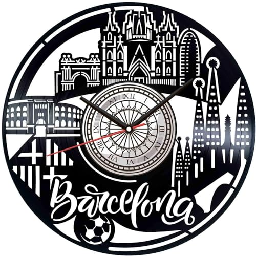Reloj de pared con diseño de disco de vinilo de Barcelona, estilo retro, silencioso, decoración del hogar, accesorios especiales para el hogar, regalo creativo con personalidad