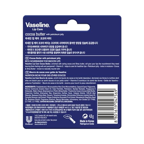 Image of Vaseline Lip Care | Cocoa Butter Lip Balm Stick | up to 48Hr moisturization | with cocoa & shea butter | made in South Korea | 4.8g