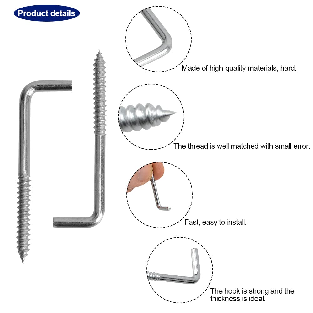 20 Ganchos De Tornillo Para Colgar - 39.8mm, Roscados, Para Techos Y Paredes, Ideal Hamacas Y Decoración (Negro)