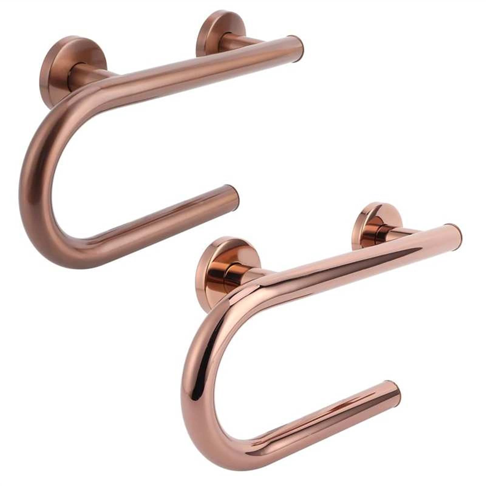 Pasamanos de baño de Acero Inoxidable 304 de 32 cm para bañera, Inodoro, Barra de Seguridad para Ducha en Forma de U con Soporte para Papel, Barra Antideslizante (Cepillado Rosa)