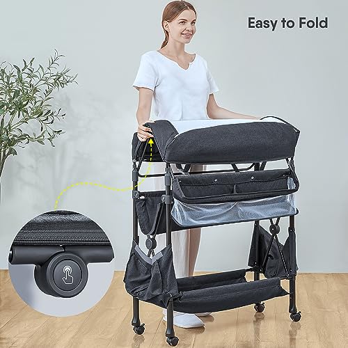 Image of BabyBond Portable Baby Changing Table with 2 Storage Baskets, Foldable Changing Table Dresser Diaper Changing Table Height Adjustable Changing Station for Infant and Newborn(Grey)