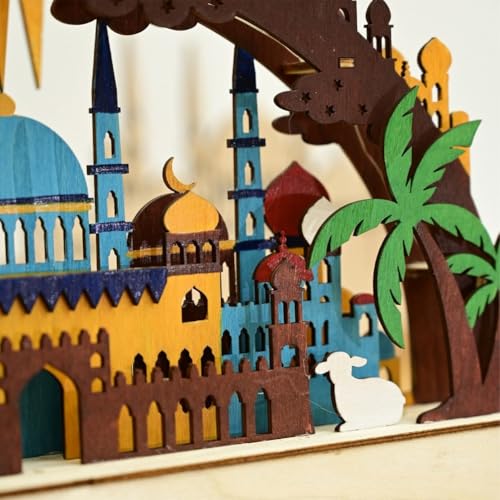 Decoración de mesa con castillo de Eid Mubarak de madera 8