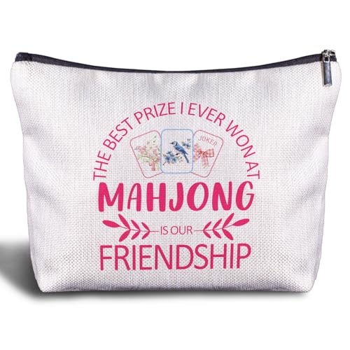 Zomhix Pink Chinoiserie Mahjong Gifts Cosmetic Bag, Gifts for Mahjong Lovers Players Makeup Bag, Mah Jong Accessories Gifts Makeup Zipper Pouch