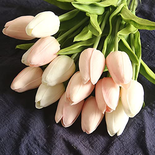 hanlongyu Tulips Artificial Flowers for Table Decor, Fake Artificial Bouquets, Realistic Tulips Flowers Decor for Wedding Party Office Kitchen Home Decor, 10 White & 10 Light Pink image 4