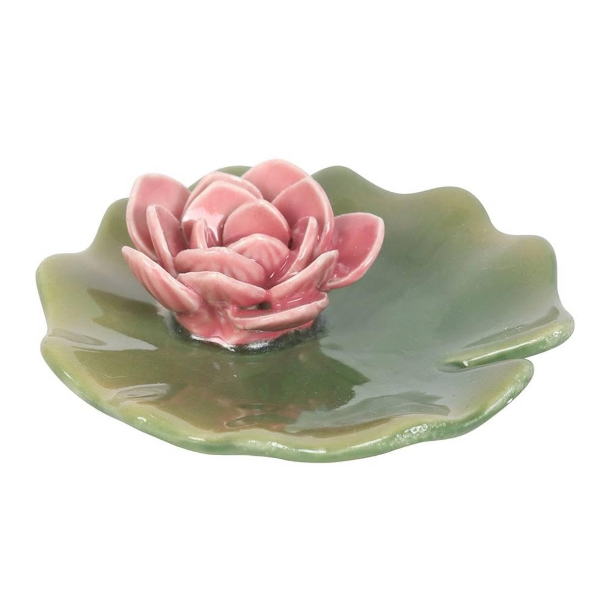 Something Different Lily Pad Trinket Dish and Incense Holder - Pink Ceramic - 9cm