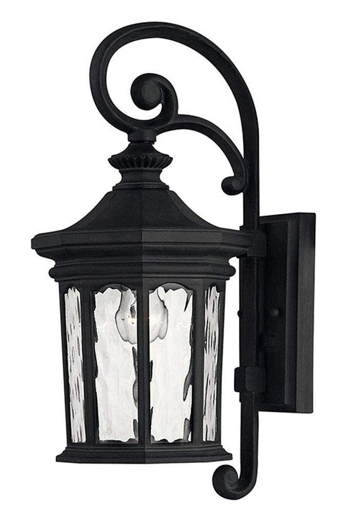 Hinkley Raley Medium Wall Mount Outdoor Lantern - Estate Series, 1-Light, Clear Water Glass, Aluminum - Museum Black Finish