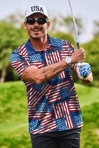Camiseta polo patriótica para hombre de Herberton, con diseño de bandera estadounidense, ideal para el 4 de julio y golf (tallas S-3XL) miniatura 4