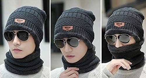Miniatura 2 de A prueba de nieve interior de lana de piel para hombres y mujeres, gorro con calentador de cuello, gorro de punto grueso con forro polar para