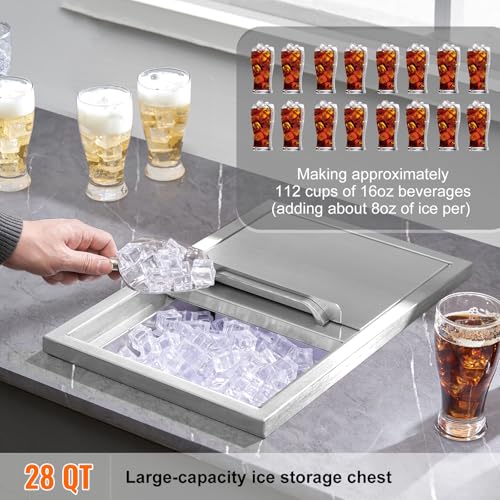 Image of Happybuy Drop in Ice Chest 18L x 12W x 14.5H Inch Stainless Steel Ice Cooler with Sliding Cover Drop in Ice Bin Included Drain-Pipe and Drain Plug for Cold Wine Beer