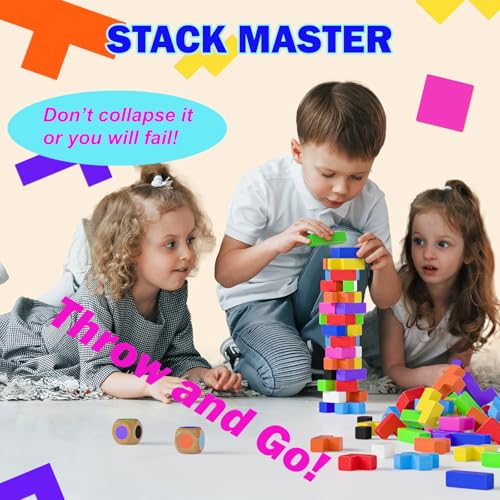 Image of 4-in-1 Family Board Games, 120 Pcs Wooden Multi-Level Montessori Toy Fast 3D Shape Pattern Matching Puzzle Stacking Building Blocks Fun Game for Kids Adults Family Night /Party, 1-6 Players Ages 4+