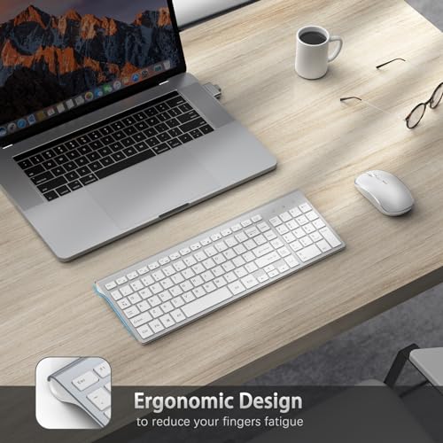 Image of J JOYACCESS Wireless Keyboard Mouse, 2.4G Wireless Combo with Numeric Keyboard,Quiet and Durable Clicks for Laptop /Desktop /Tablet /Mac- Silver White