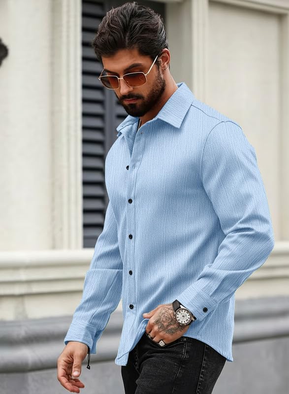 Image of Men Popcorn Shirt Trendy Stylish Casual Look Formal Office Office Party Daily Use Comfortable Fashion Shirt Outfit