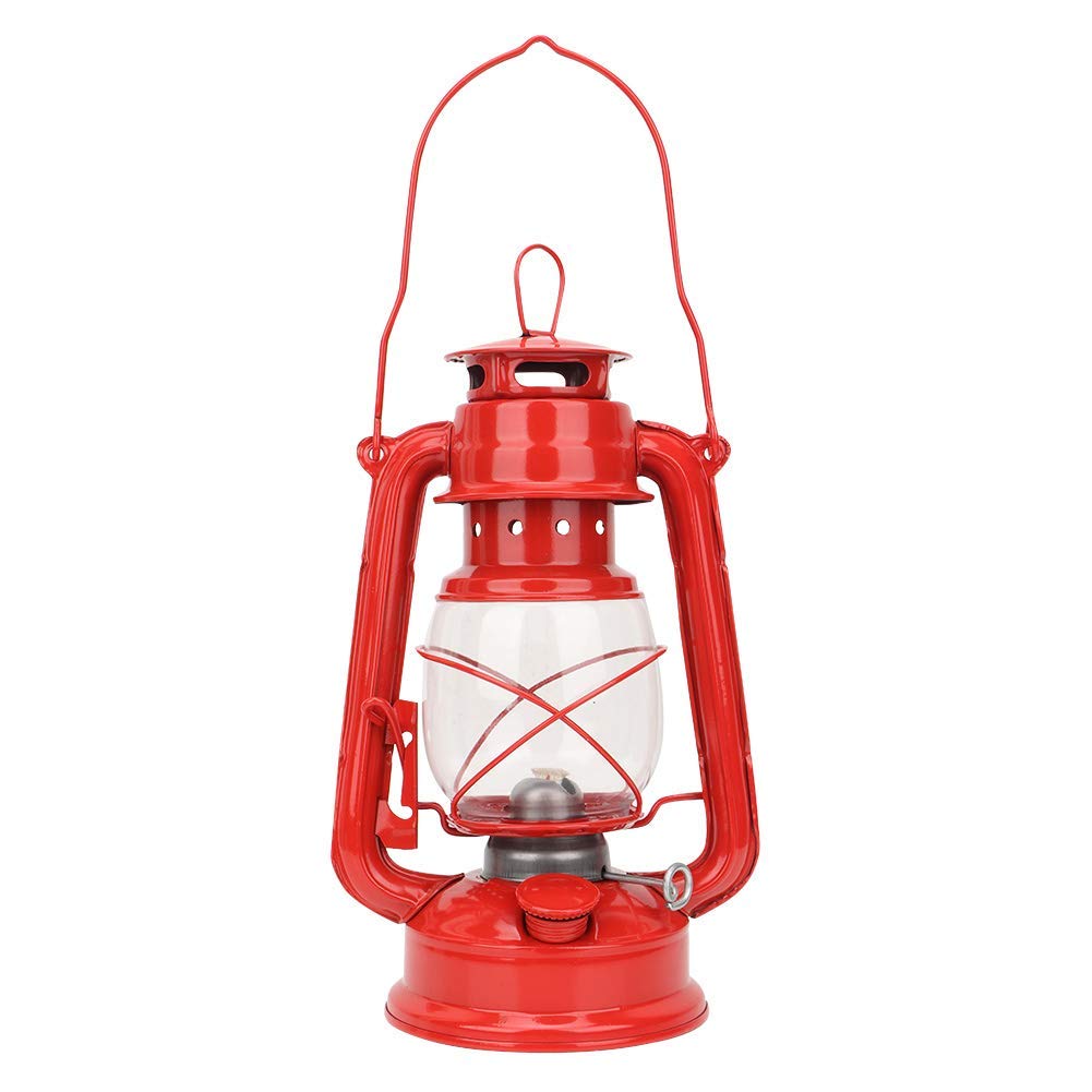 Vintage Lampe à Huile Fer Rouge Lampes a Huile Maison Lampe Tempete en Verre pour la Fête Pub et Décoration (Rouge)