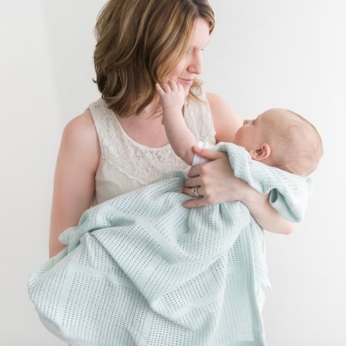 Image of Amazing Baby Cellular Blanket, Premium Cotton Knit, Ultra Soft, Breathable, Cozy Gift for Baby Boys and Girls, Favorite Toddler Blanket, 44 x 44 inches (112 x 112 cm), Soft SeaCrystal