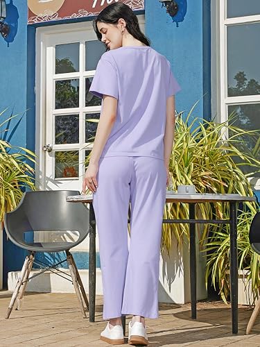 Image of ZEYO Night Suit for Women's Typography Printed Cotton Night Dress of Top and Wide Bottom Pyjama