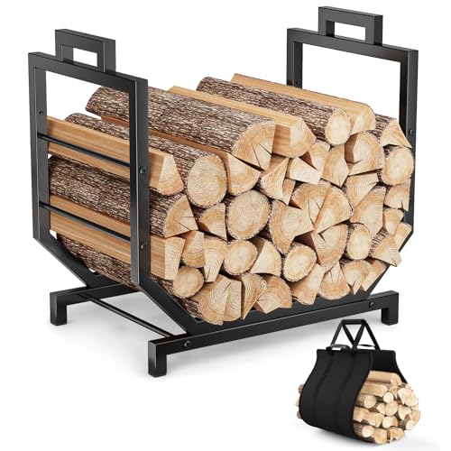 ZIPEEU Leñero en Forma de U Reforzado Leñero Interior Exterior Metal 250lbs 4 Patas con Bolsa Transporte para Chimenea Jardín 43x53x33cm Negro Antideslizante