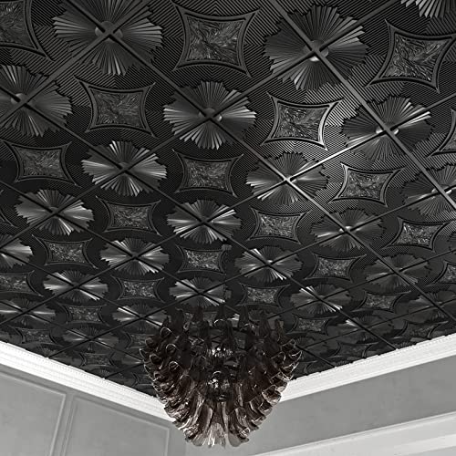 Art3D Drop Ceiling Tiles 24X24 In Black (12-Pack, 48 Sq.ft), 3D Wainscoting Panels Glue Up 2X2 #TOP2