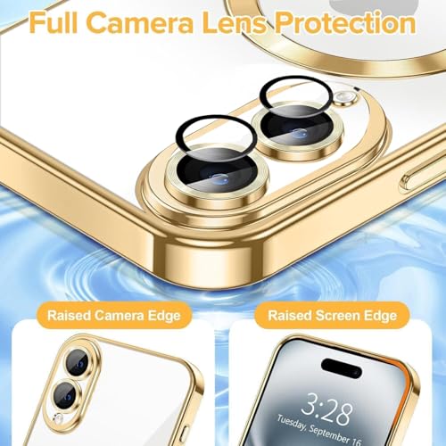 Image of VONZEE Clear Logo Electroplating Transparent Case for Samsung Galaxy S25 Edge 5G, Magnetic Plating [Support for MagSafe Charger] Electroplate TPU Cover - Gold