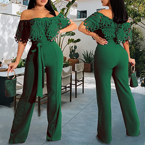 Image of Off Shoulder Jumpsuit for Women High Waist Wide Leg Long Pants Jumpsuits