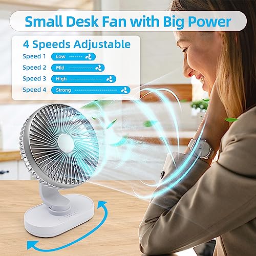Asyourz Small Desk Fan Oscillating Table Fan, Usb Rechargeable Fan 4000Mah Battery Operated Fan, Adjustable Desktop Fan With 4 Speeds Portable Fan Desk Fan For Bedroom Office Travel Bathroom #TOP2