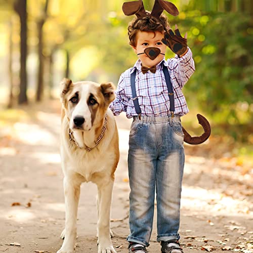 Cindeer 5 Stück Welpen Tier Cosplay Party Set inklusiv Hund Tier Haarreif mit Ohren Fliege Gefälschte Nase Party Hund Schwanz Welpen Pfoten Handschuhe Tierkostüm Zubehör für Halloween (Braun)