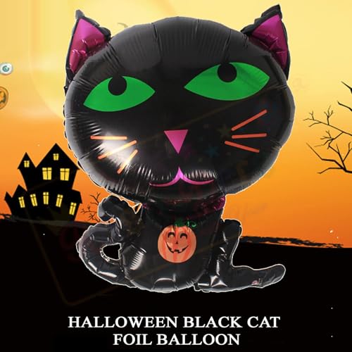 Image of AMFIN (Pack of 5) Happy Halloween Party, Haunted Cat Foil Balloons - Black