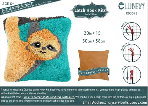 Image of clubevy DIY Latch Hook Kits Pillow Case Embroidery Carpet Set Needlework Pillow Cover Sofa Cushion Cover Craft Kits 17x17 inch (Sloth)