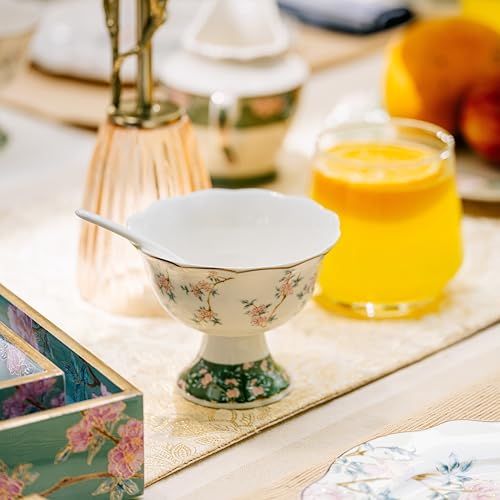 Image of Vigneto Victorian Green Ice Cream Cups for Desserts, Sundae, Sweets,Snacks, Fruit, Pudding, Nuts or Dip, 180 ml, Set of 6 | Finest Premium Porcelain