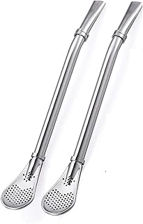 Nidy® 2 Pieces Stainless Steel Yerba Mate Tea Straws 6Inch Bombillas for Mate Gourd Drinking Reusable Drink Straws with Filter Spoon