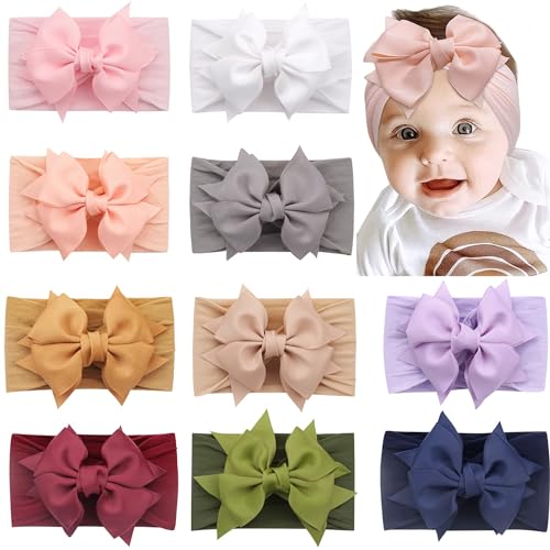 Image of Yxiang 10PCS 6" Baby Headband Bows, Large Nylon Headbands for Baby Girls, Big Soft Elastic Nylon Hairband for Infant Newborn Toddler Girls
