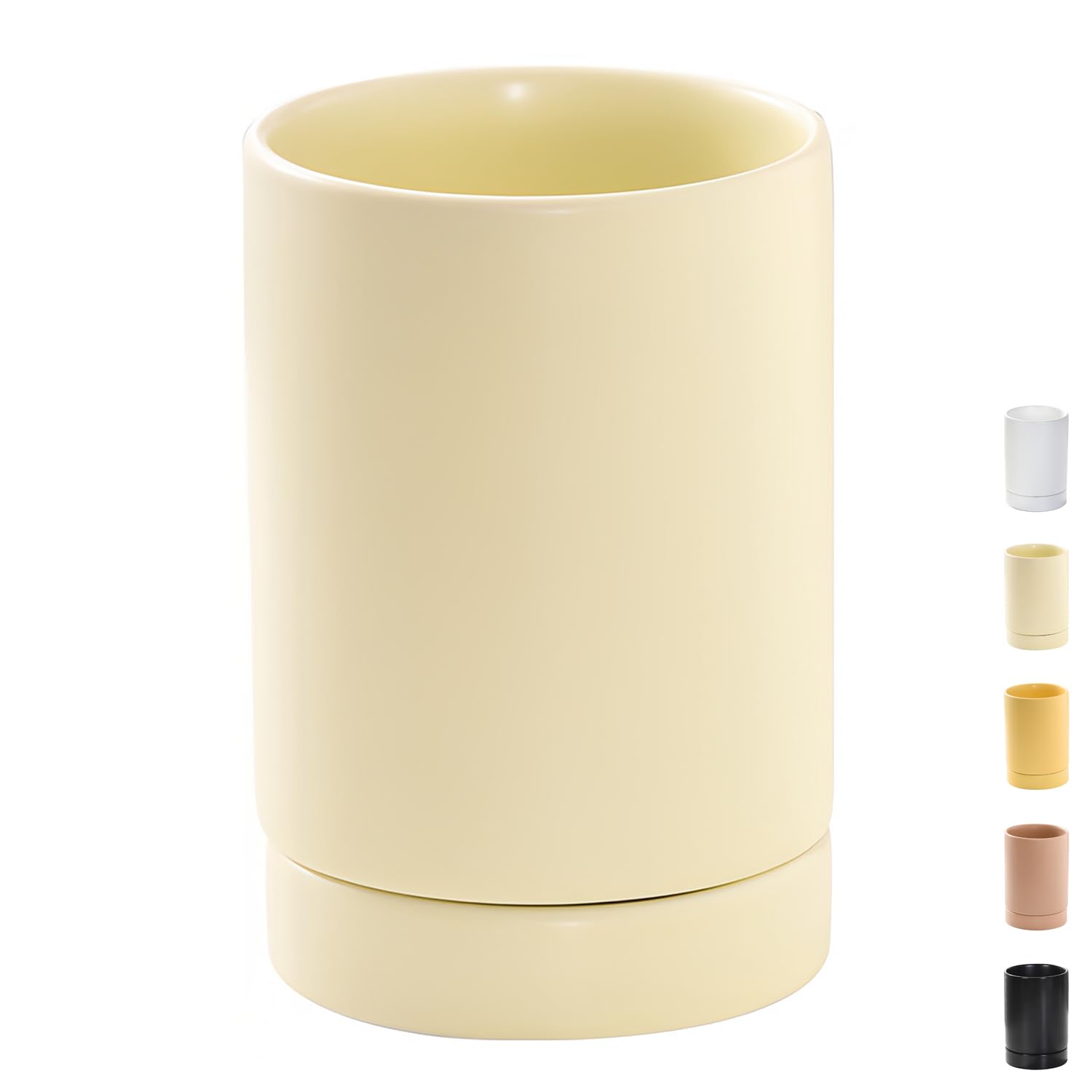Dowbom Beige Ceramic Kitchen Utensil Holder For Countertop - Spoon, Spatula, Chopstick Organizer Crock In