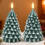 Fanna Green Christmas Tree Shaped Led Flameless Candles with Timer Function for Winter Decor, Battery Operated Candles for Christmas Decoration - H 6.7" - Set of 2