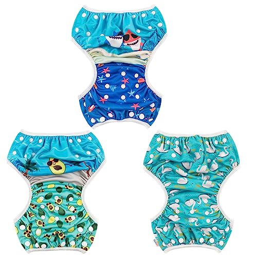 Image of ALVABABY Large Swim Diapers 3pcs Baby & Toddler Snap One Size Reusable Adjustable Baby Gifts Baby Boy 3SWY36