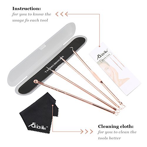 TailaiMei Blackhead Remover Kit, Comedone Extractor Tool Set for Facial Zit Popping, Double-side 4 Pieces (Rose Gold)