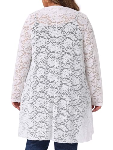 Agnes Orinda Plus Size Lace Cardigan for Women Ruffle Cardigans Open Front Long Sleeve Sheer Lace Crochet Cover Up4