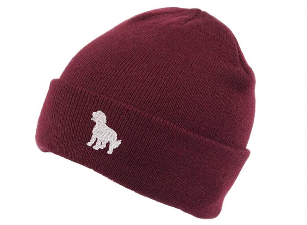 The House Of Dog Cockapoo Owner Gift. Classic Cuffed Unisex Beanie Ski Hat with Embroidered Design. Burgundy