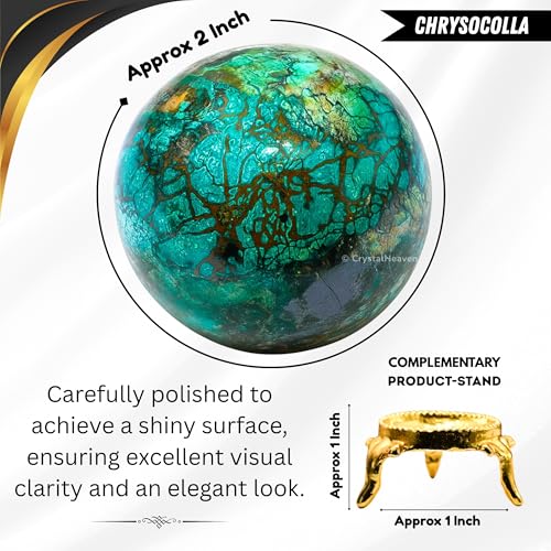 Image of Certified Chrysocolla Crystal Ball for Meditation - Premium Crystal Vastu Items for Home and Feng Shui Items for Good Luck - Ideal for Pooja Supplies and Spiritual Practices (2 inch Inch)