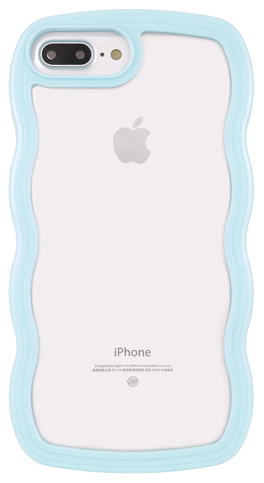 Designed for iPhone 7 Plus/8 Plus Case, Cute Kawaii Glitter Sparking Curly Wave Frame Shape Design, Soft TPU + Hard PC Shockproof Protective Bling Phone Cover for Women Girls, Clear-Blue