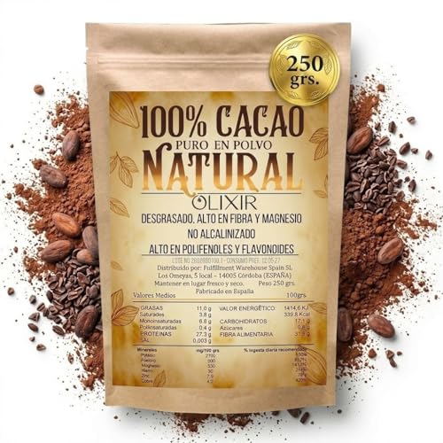 Cacao Puro No Alcalinizado | Blend Artesano Aromático y Balanceado | 100% Natural y Sin Azúcar | Alto en Antioxidantes y Fibra | 10-12% Grasa | Repostería, Smoothies, Chocolate Caliente (250 gramos)