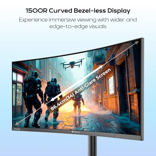 Image of Zebronics PA234 34 Inch 1500R Curved Ultrawide Gaming Monitor, UWQHD 3440x1440, 180Hz, 1ms MPRT, HDR10, Adaptive Sync, 100% sRGB, Height /Pivot /Swivel /Tilt Adjust, 2 x DP, 2 x HDMI Ports