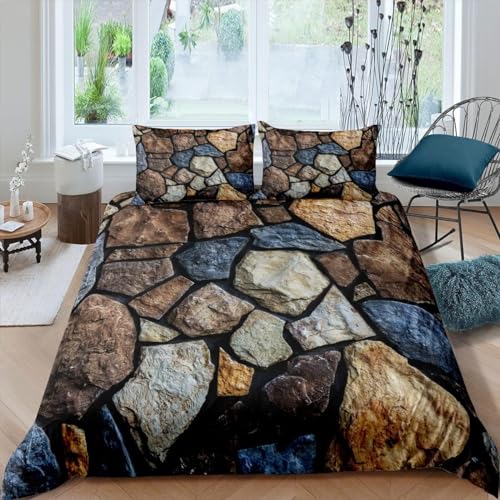Sxakswol California King Duvet Cover Stone Bricks Comforter Covers 3D Printed Vintage Country Duvet...